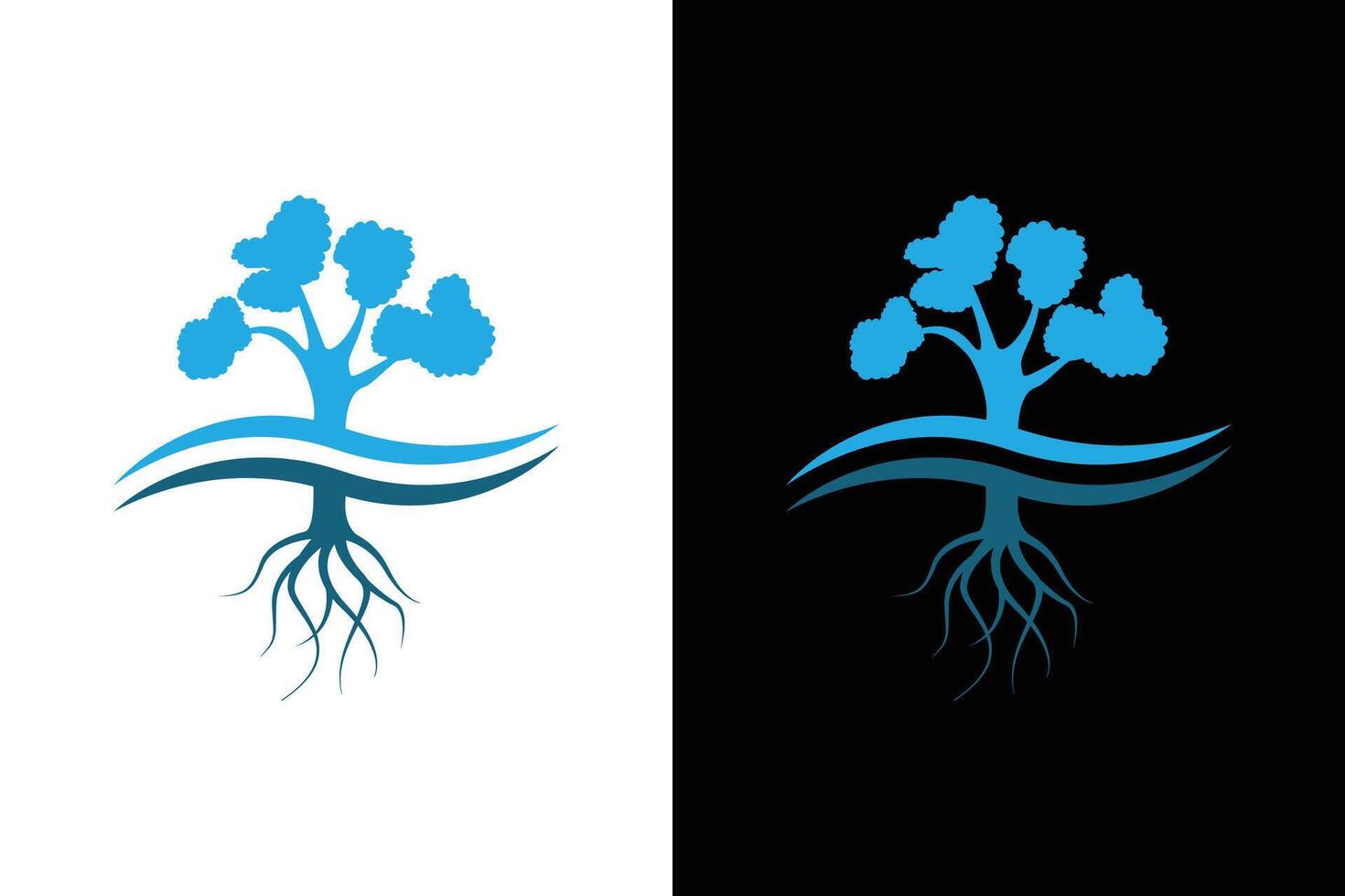 Minimalist Blue Tree Roots Logo Design vector