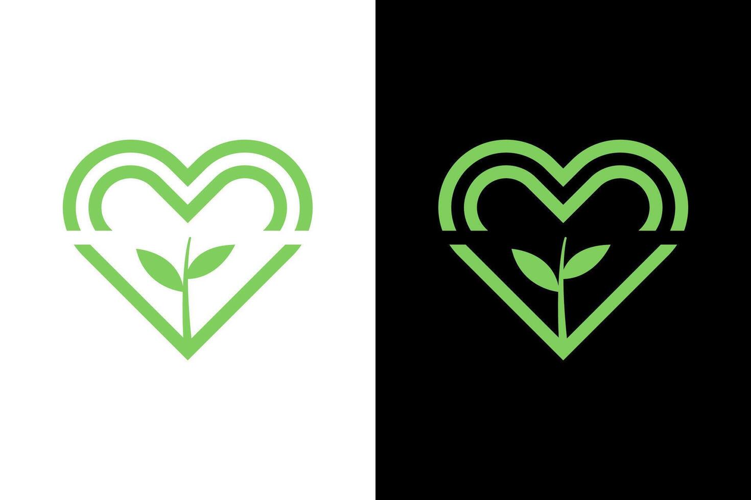 Nature Love Heart Seedling Logo Design vector