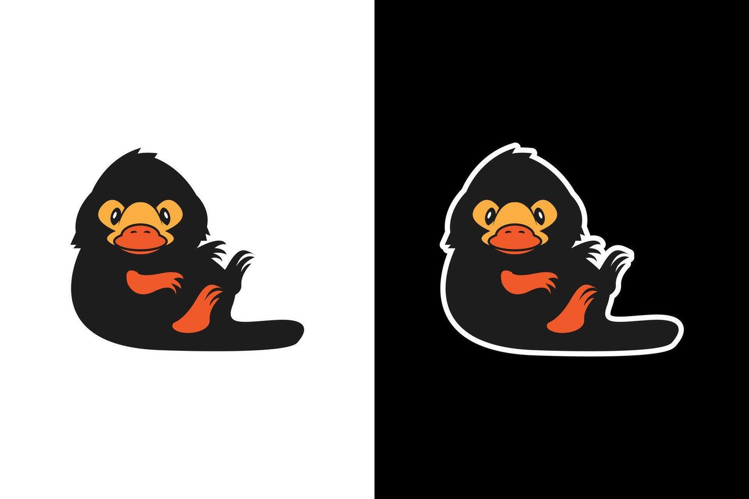 Cute Cartoon Duckling Illustration Black Orange vector