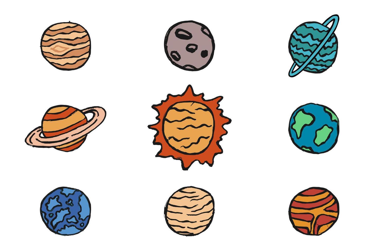 Illustration of space planets and sun vector