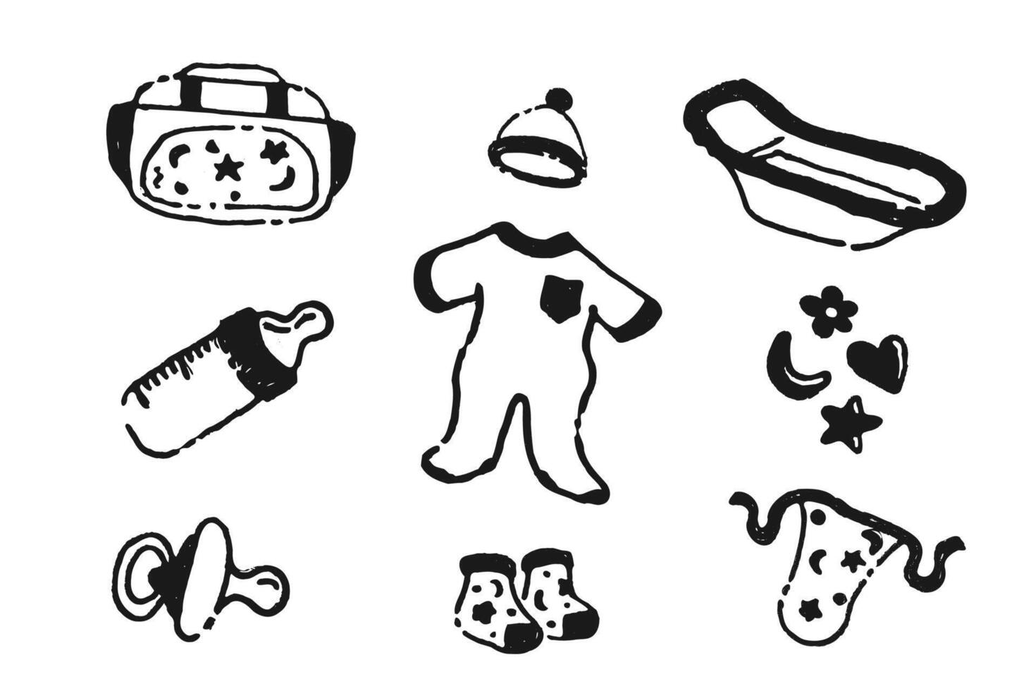Hand Drawn Baby Essentials Icons Illustration vector