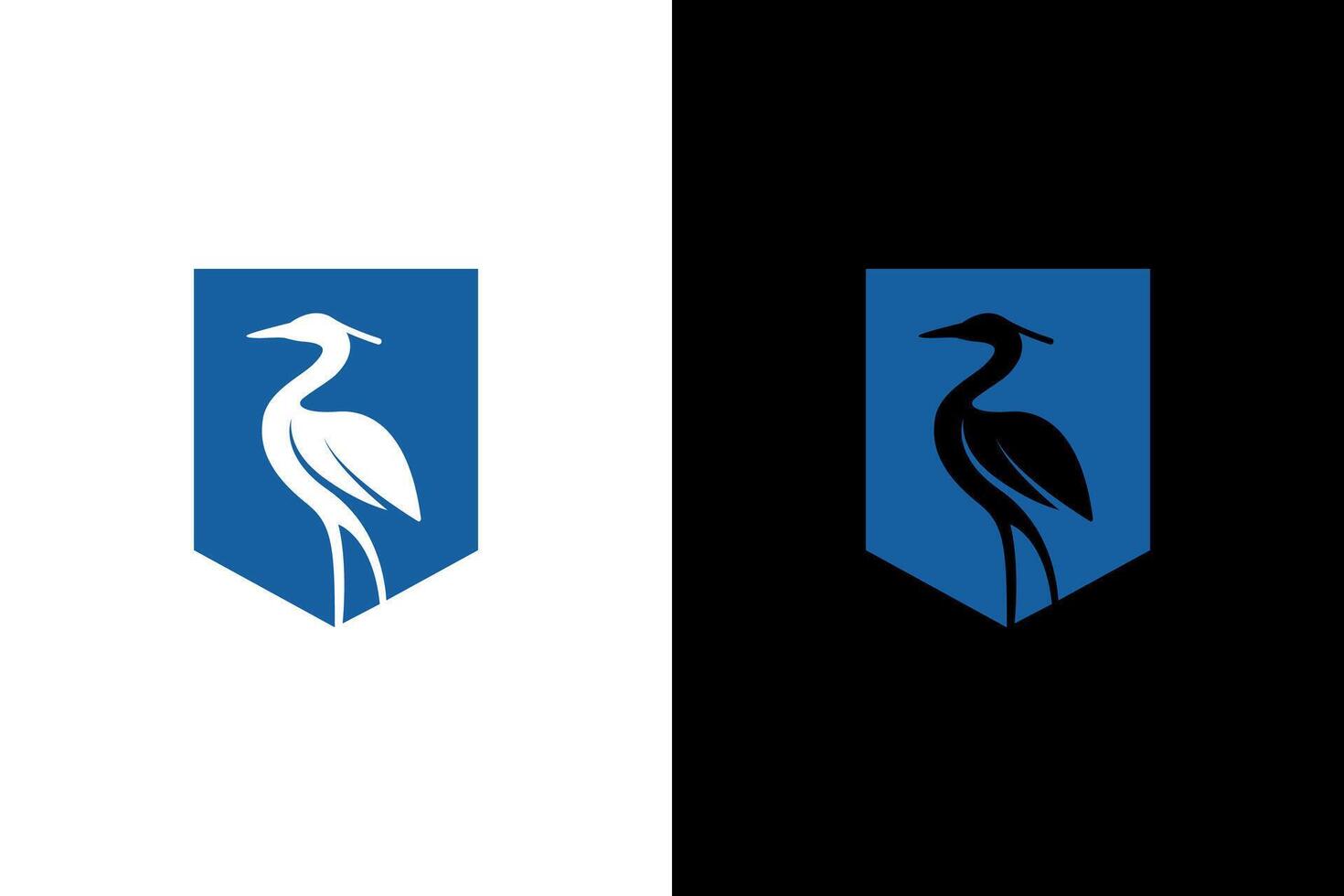 Heron Logo Design on Shield Blue vector