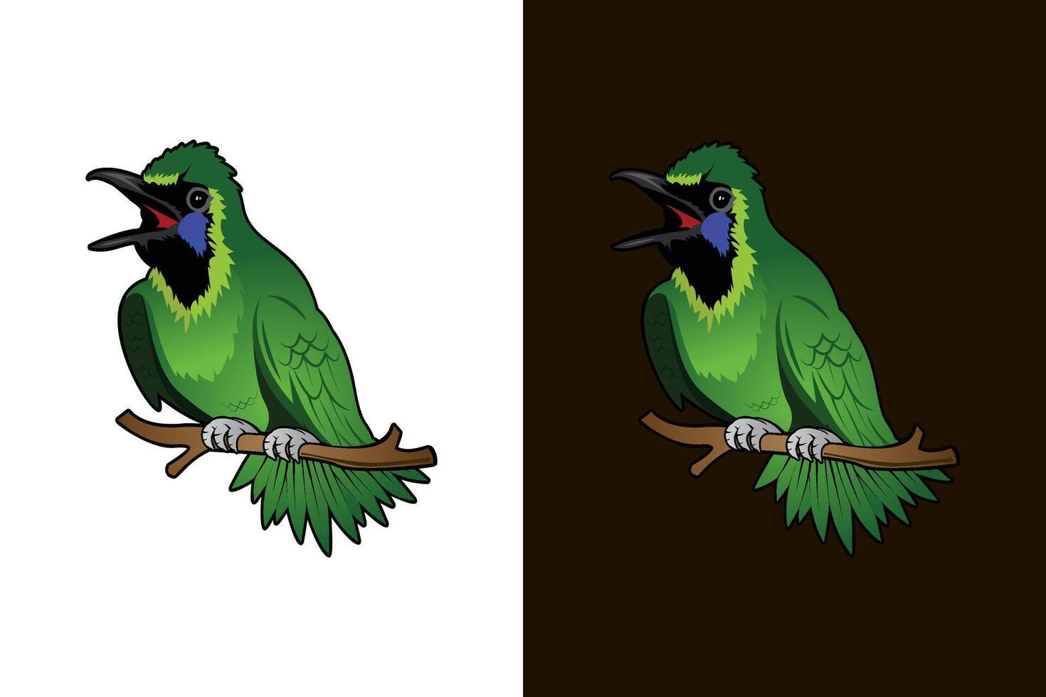 Vibrant Green Bird Perched on Branch vector