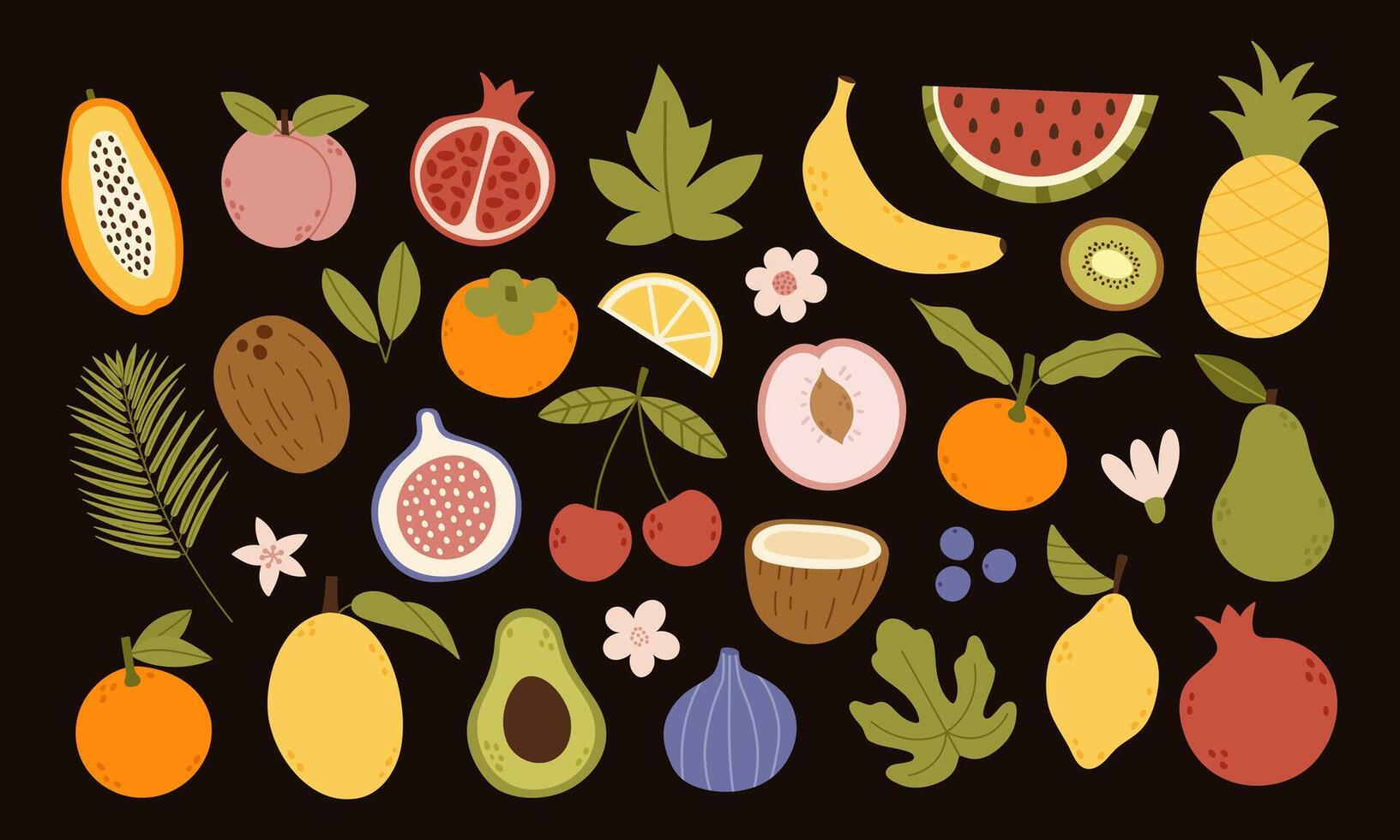 Colorful fruits and plants illustration vector