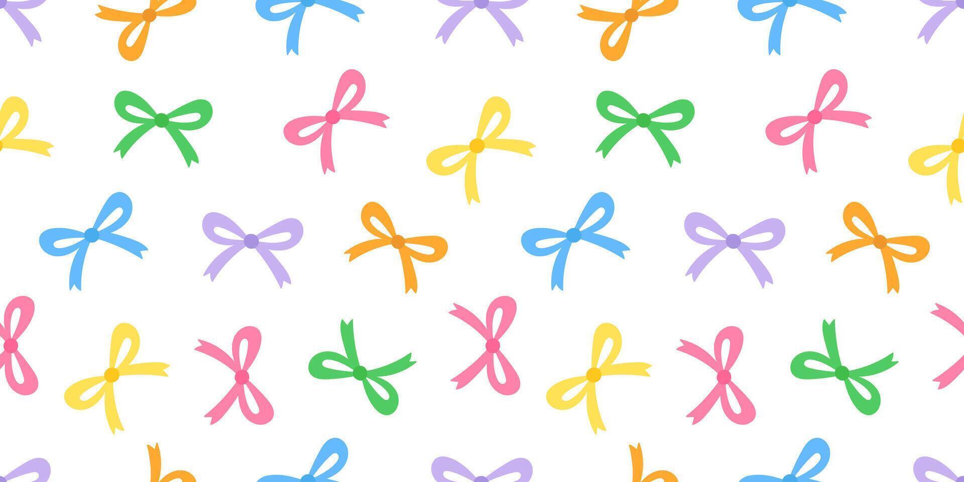 Seamless pattern with colorful bows on white background. Flat hand drawn illustration vector