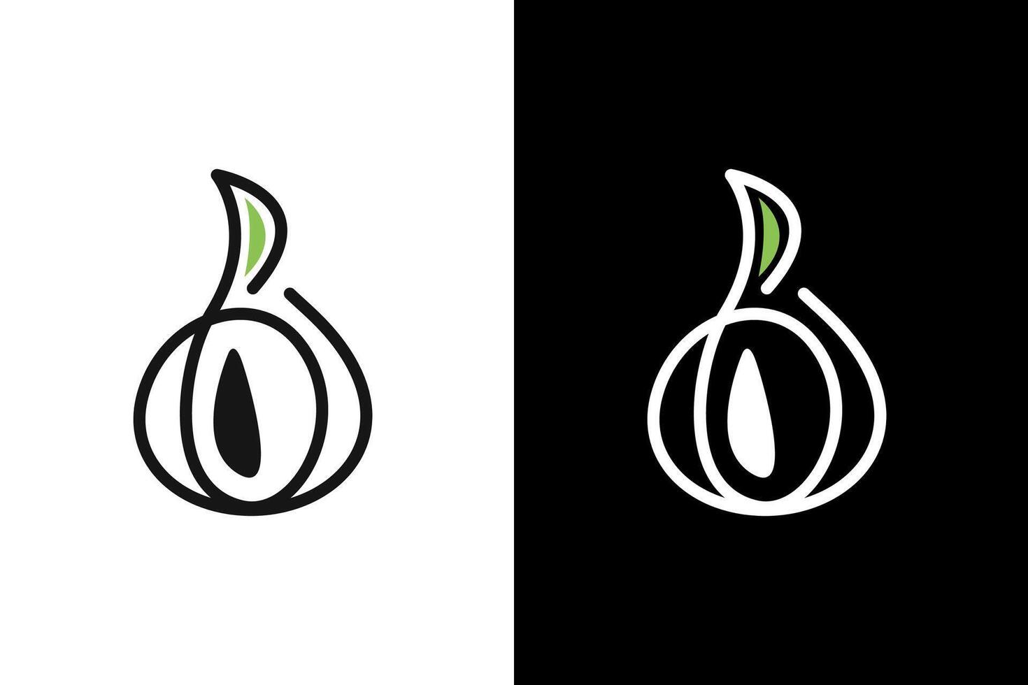 Modern Garlic Logo with Green Leaf Accent vector