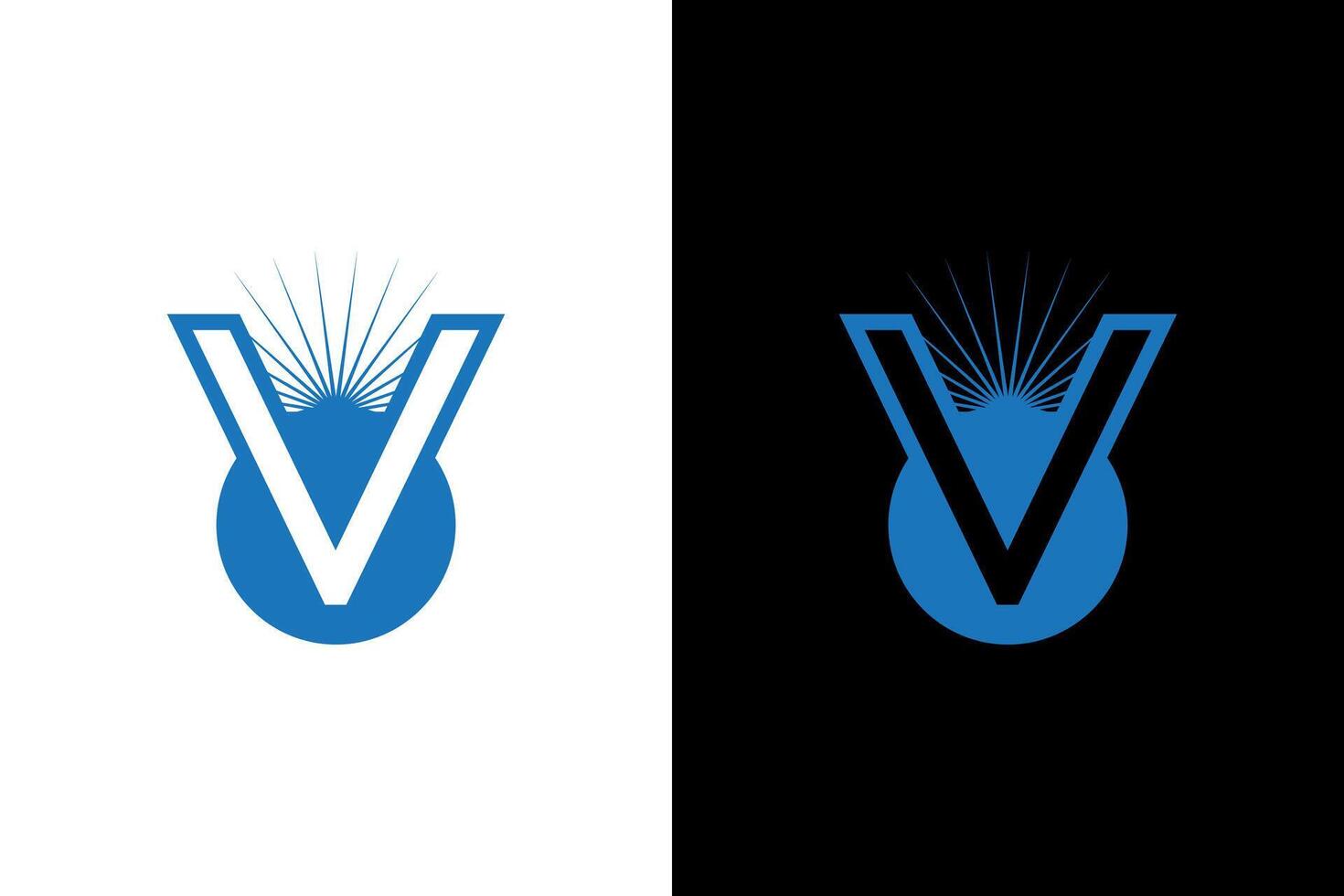 Modern V Logo with Sun Rays vector