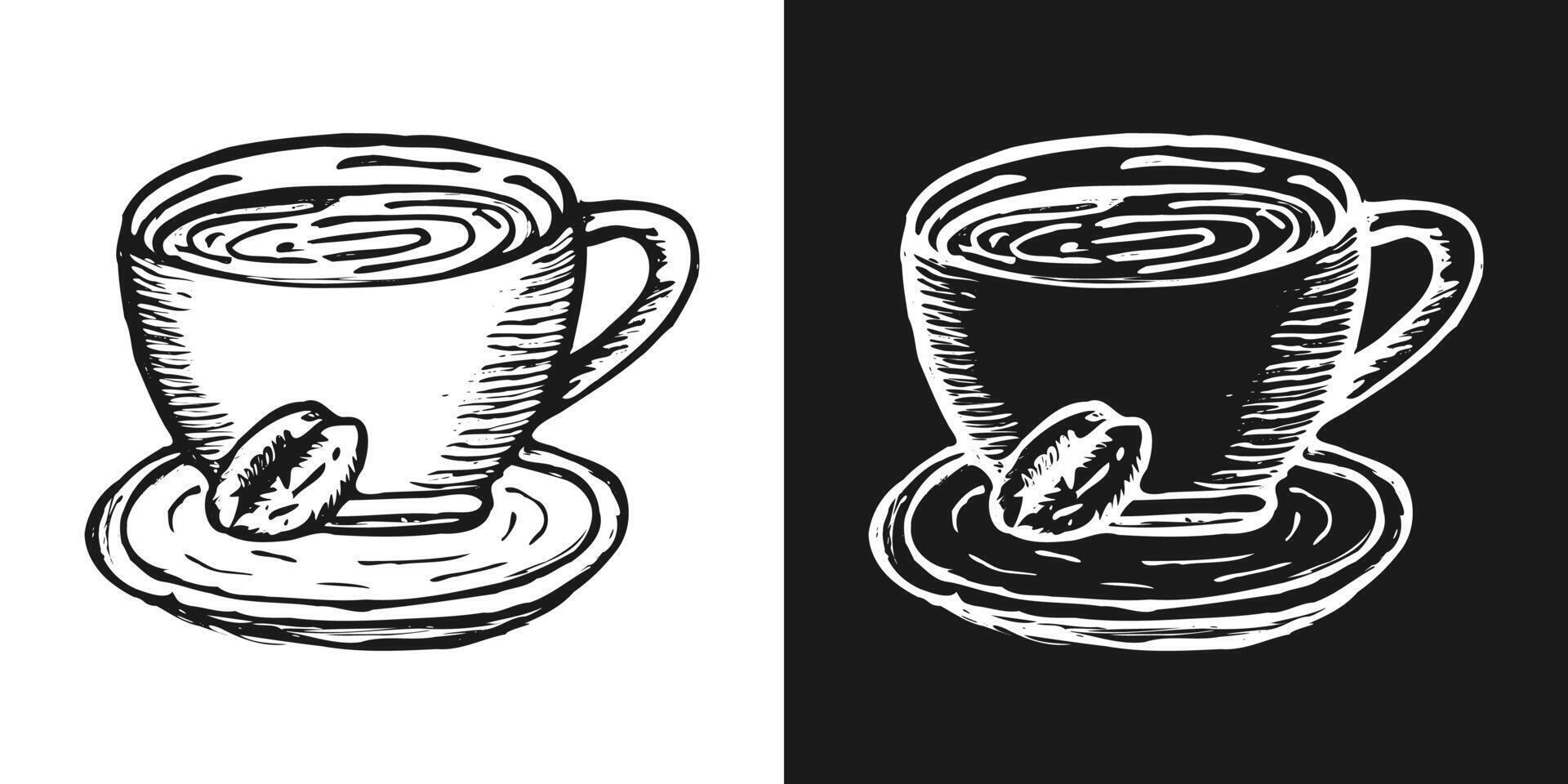 Hand Drawn Coffee Cup with Bean Sketch vector