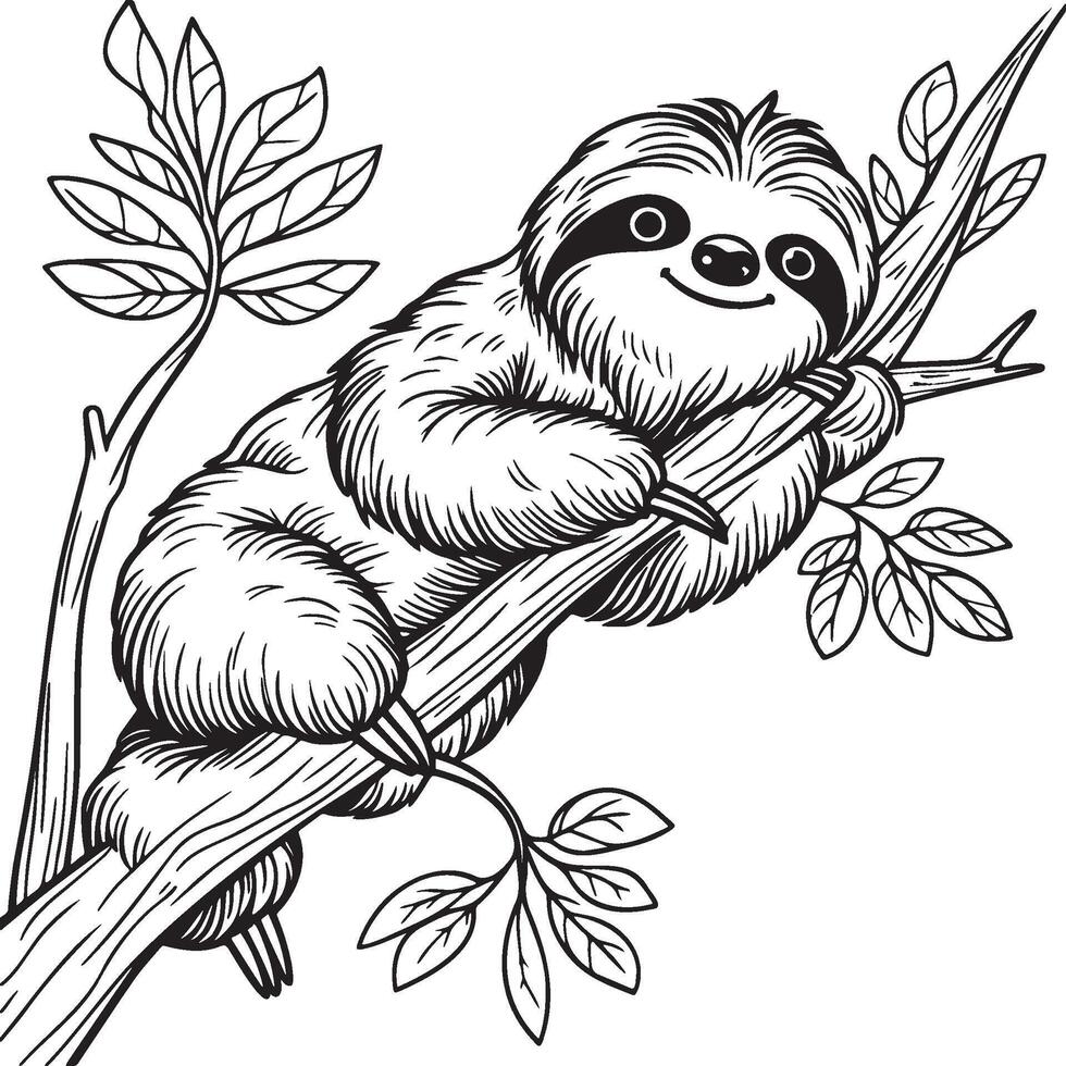 Cute Sloth Line Illustration. vector