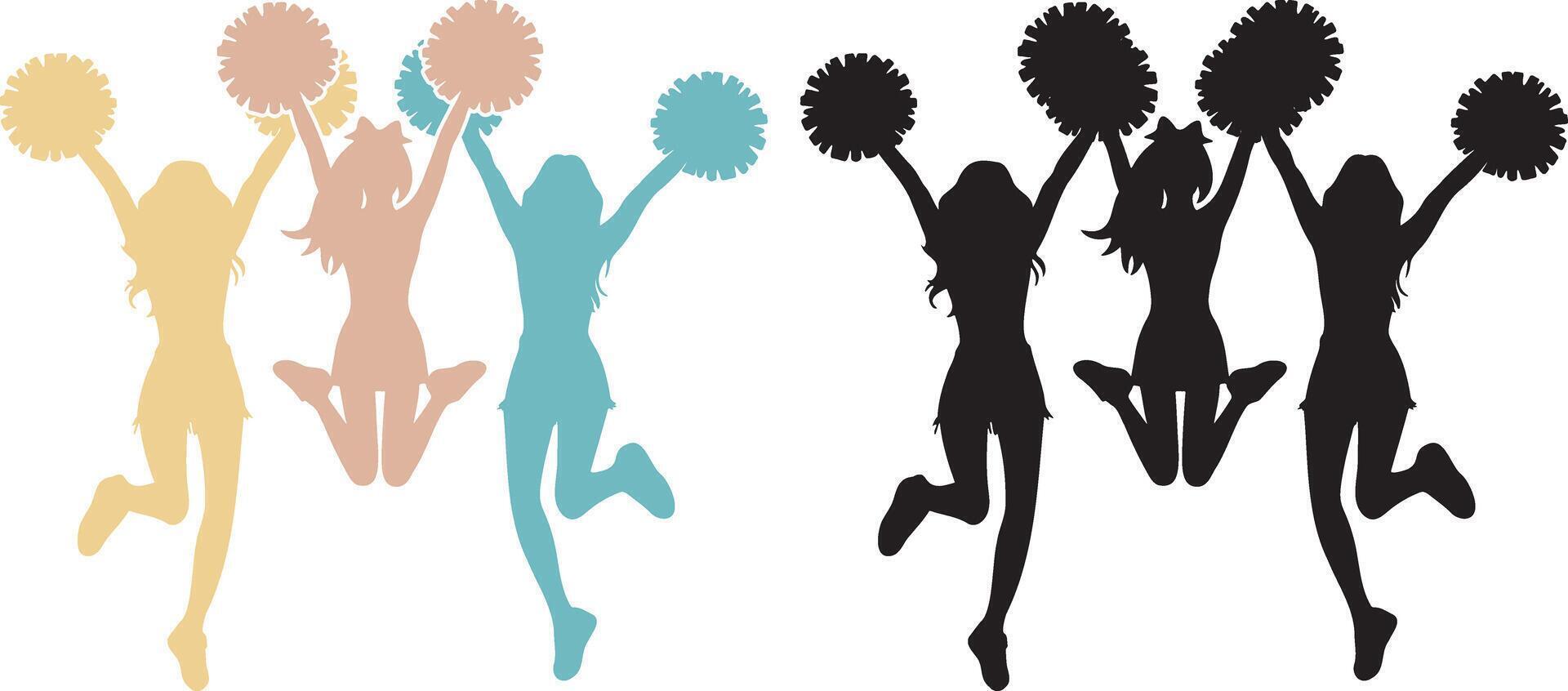 Cheerleaders Jump Silhouette Illustration. vector