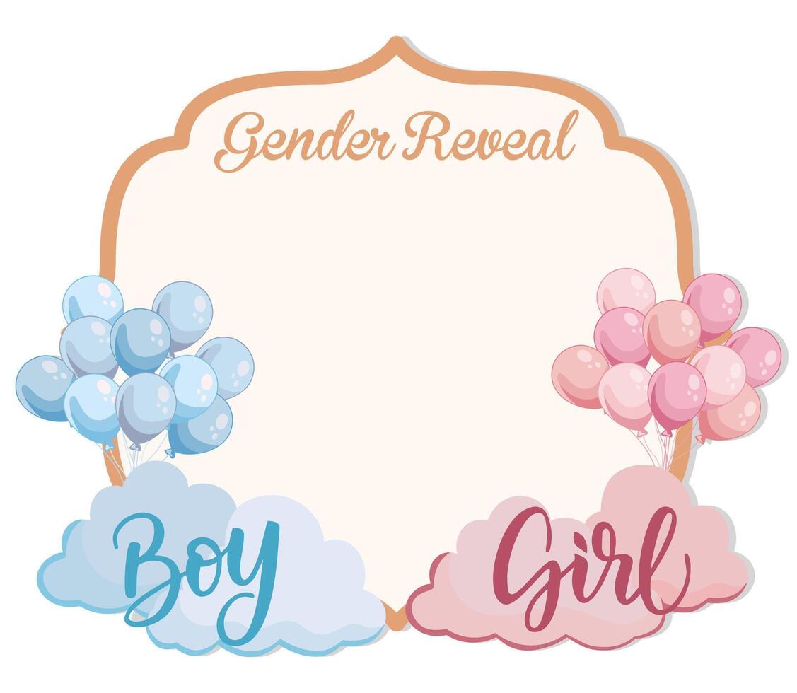 Gender reveal frame with pink and blue balloons clouds Boy or girl vector