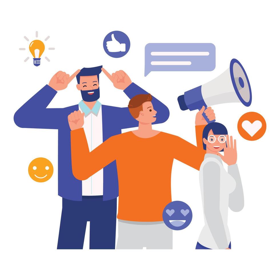Marketing illustration concept. Business people character design. Man holding and using megaphone. vector