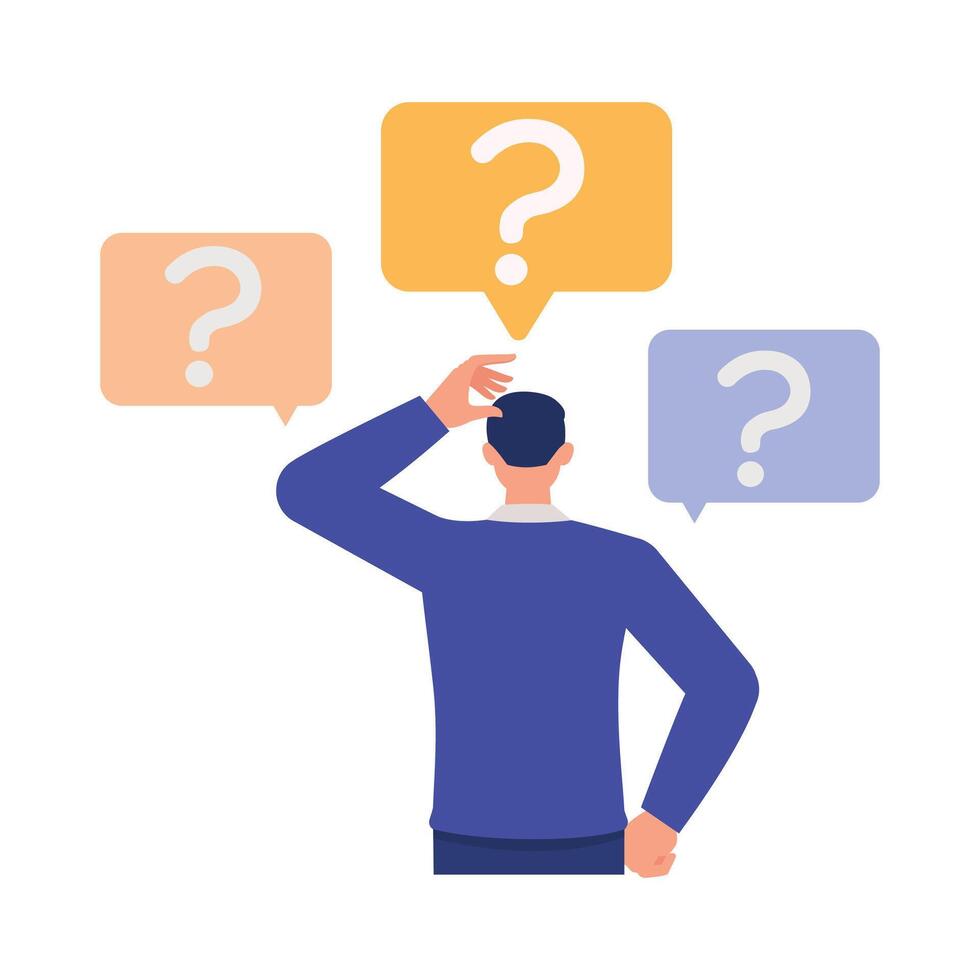 Inquiry illustration concept. Businessman asked questions character design. vector