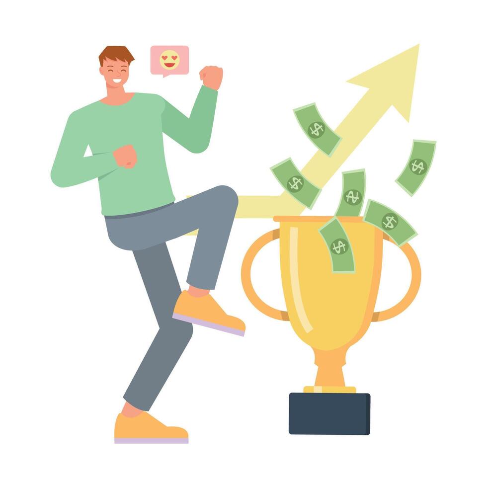 Business success concept. Happy office man successful with trophy character design. vector