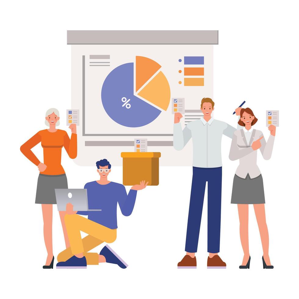 Business poll vote illustration concept. Business people working in office character design. vector