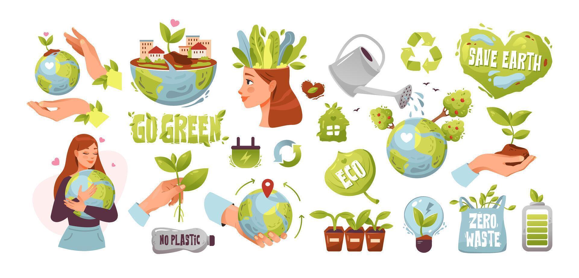 Eco-friendly illustrations promoting sustainability vector
