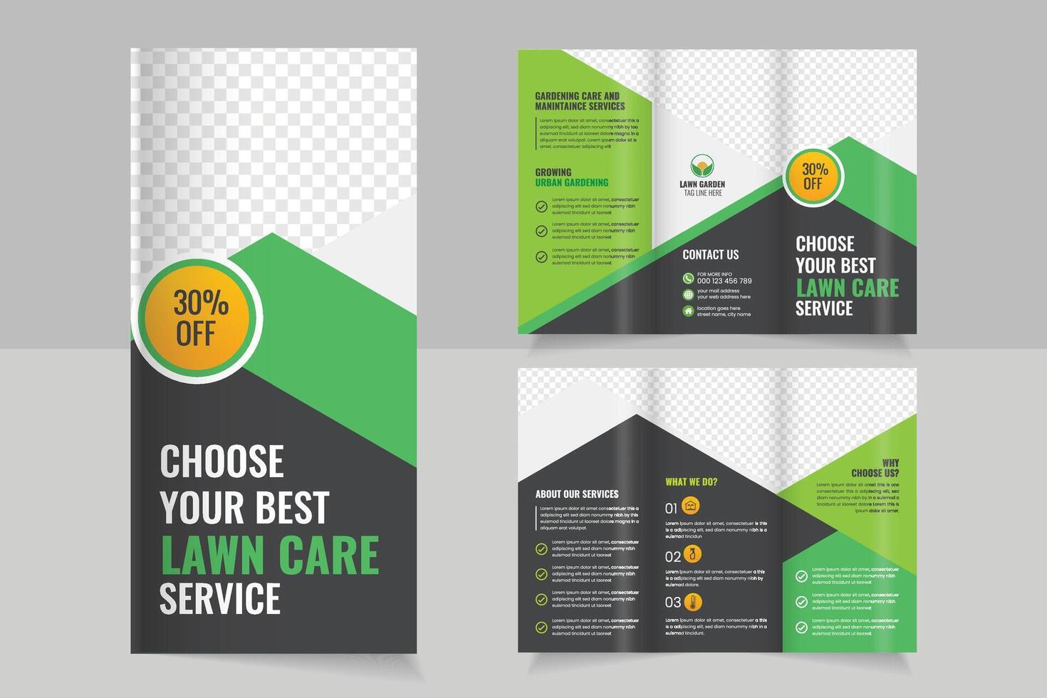 Lawn care service promotional brochure vector
