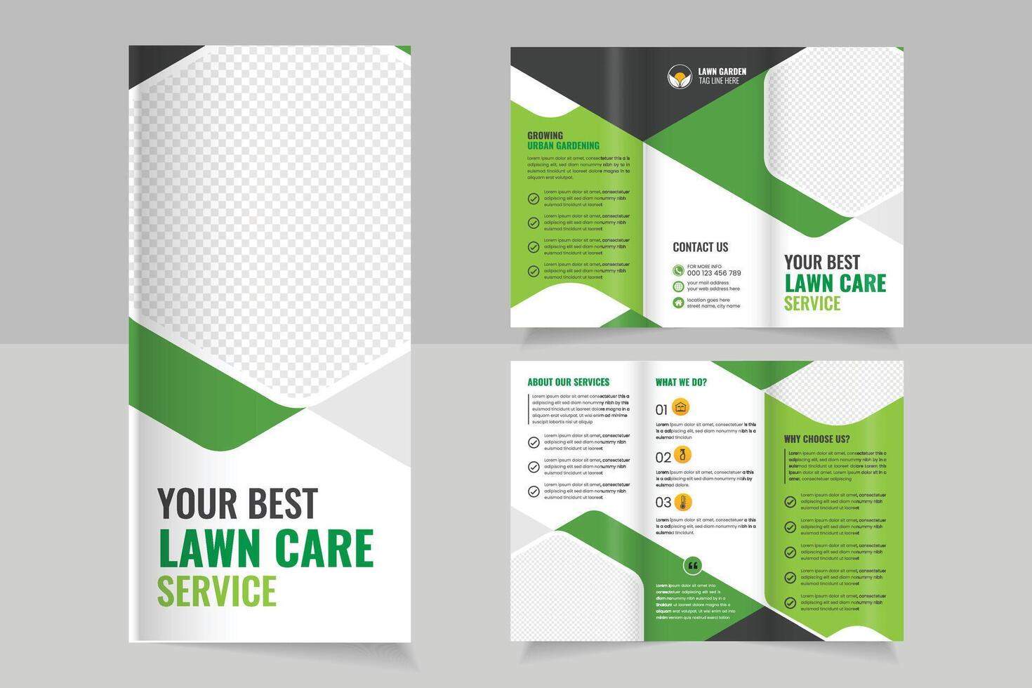 Lawn care service brochure design mockup vector