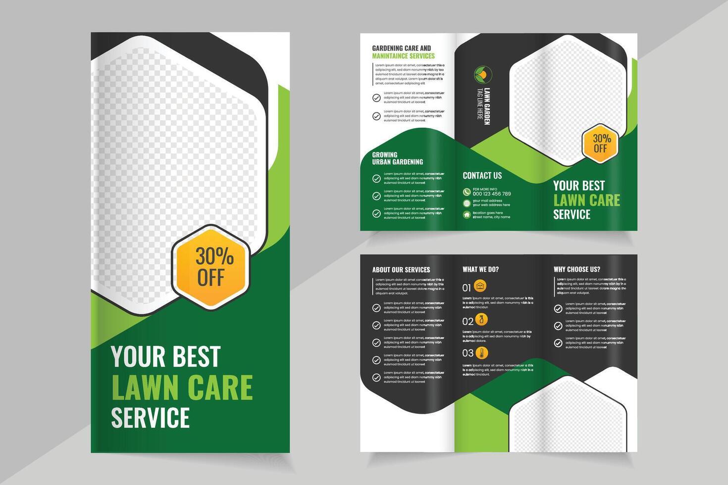Lawn care service brochure with discount vector