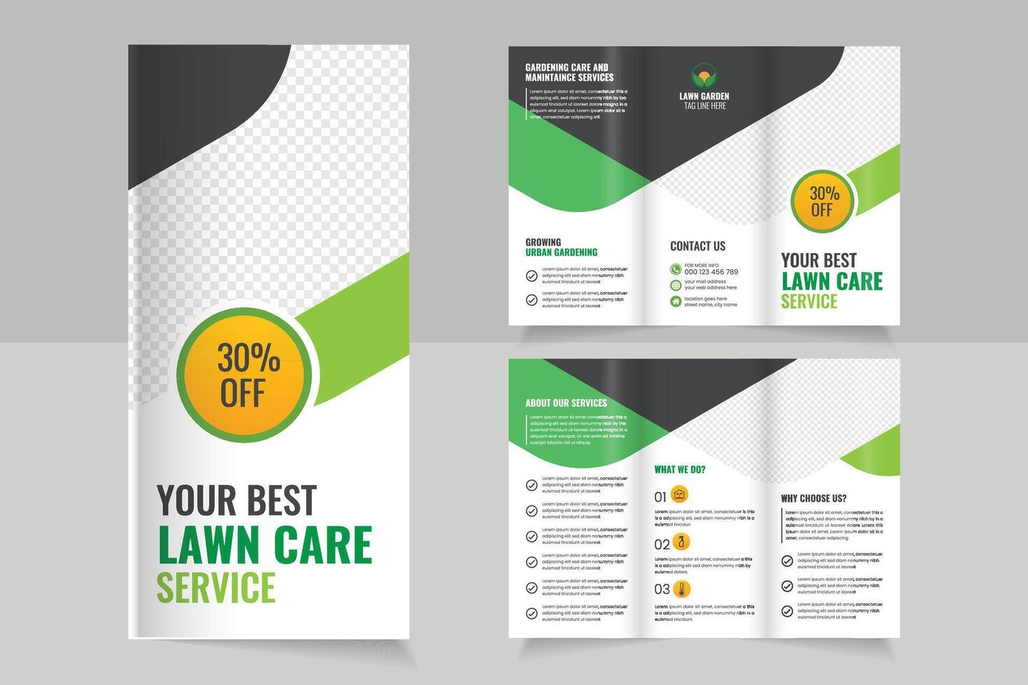Lawn care service brochure with discount vector