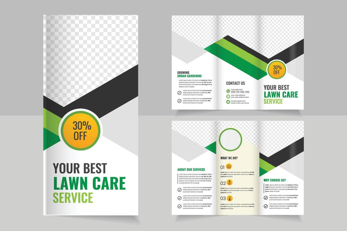 Lawn care service promotional brochure vector