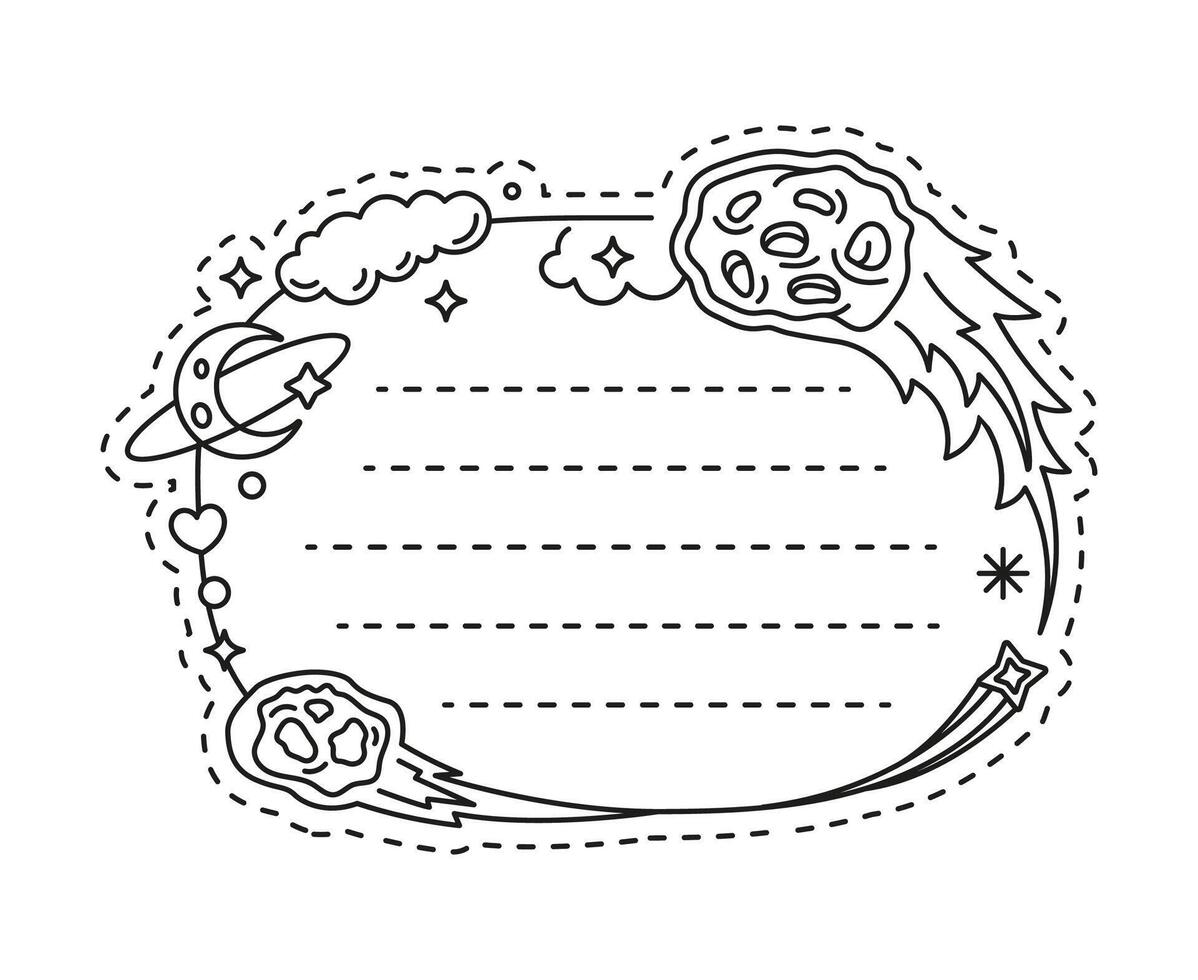 Space comet and meteorite kids memo note template vector