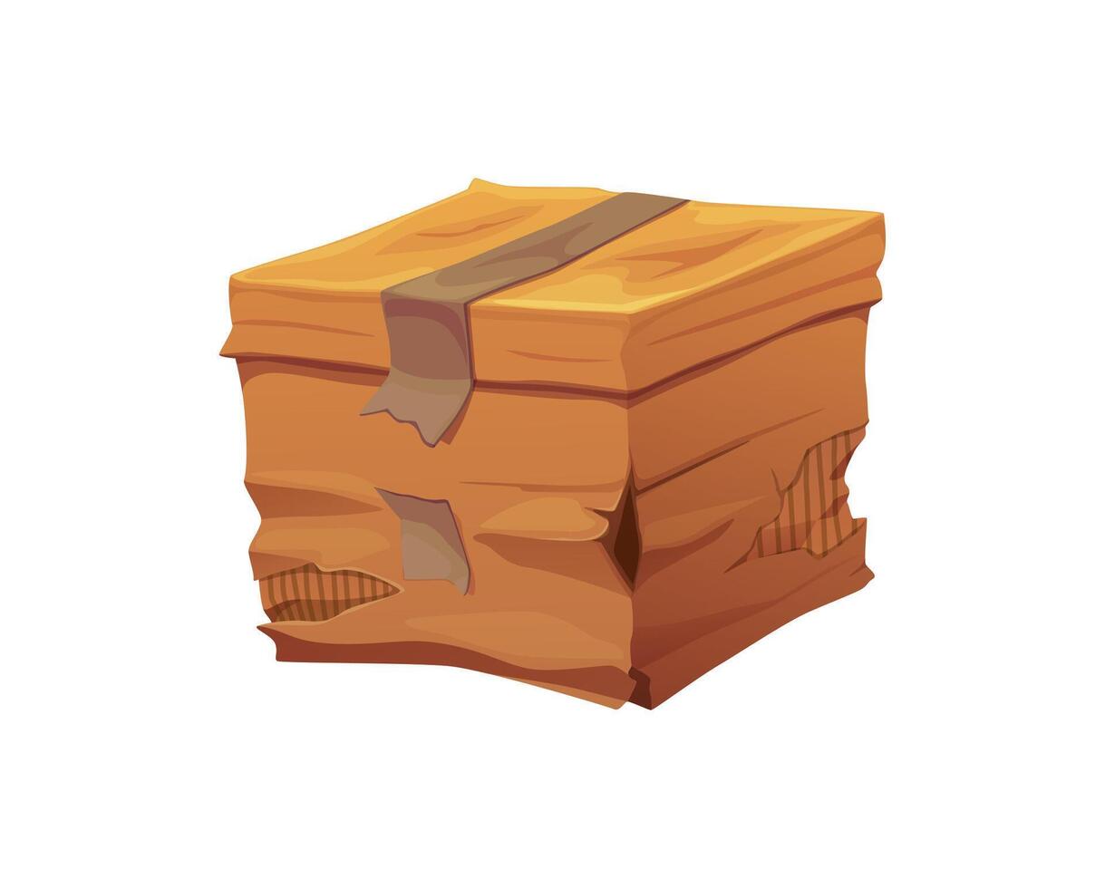 Damaged crumpled cargo cardboard box package vector