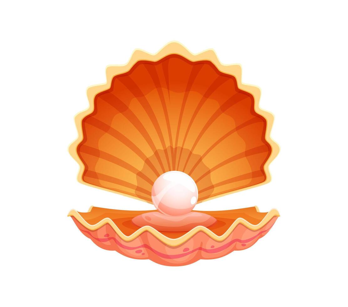 Cartoon pearl shell or scallop oyster and seashell vector