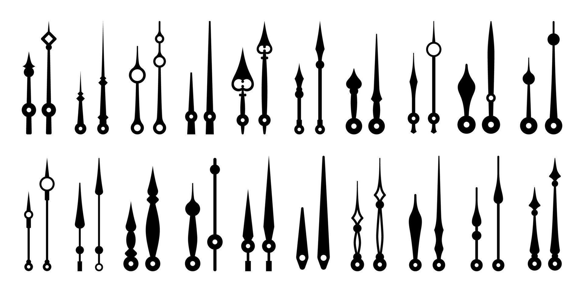 Isolated clock hands, time pointers, arrows vector