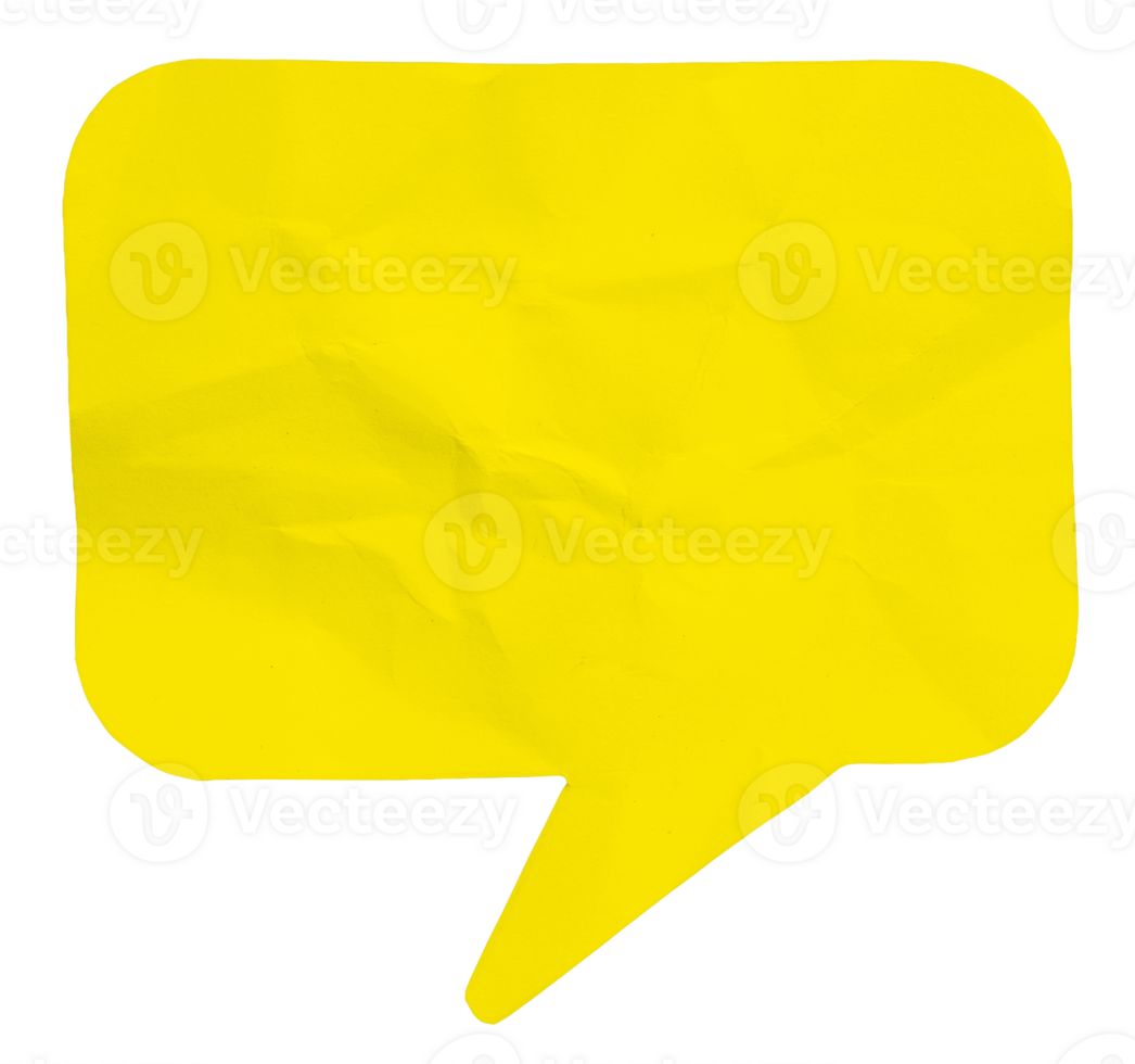 Wrinkled yellow paper speech bubble cut out. Template mock up png