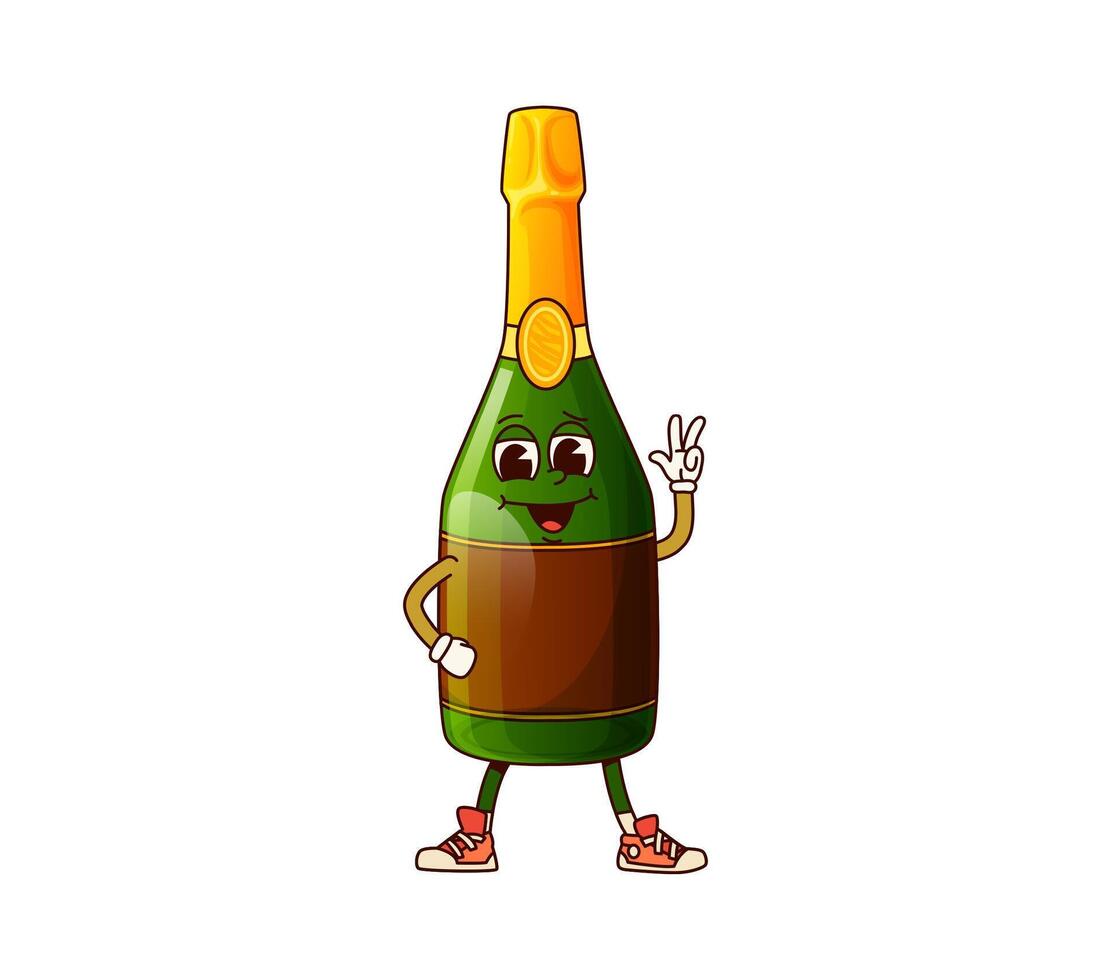 Cartoon champagne bottle character vector