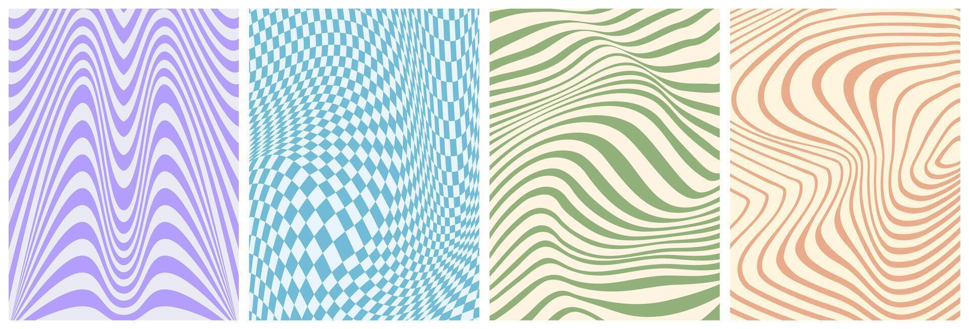 Retro psychedelic groovy pattern backgrounds set vector