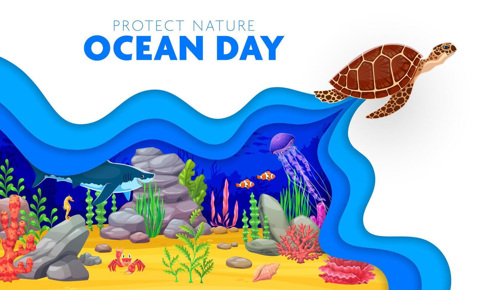 Ocean Day marine life illustration vector