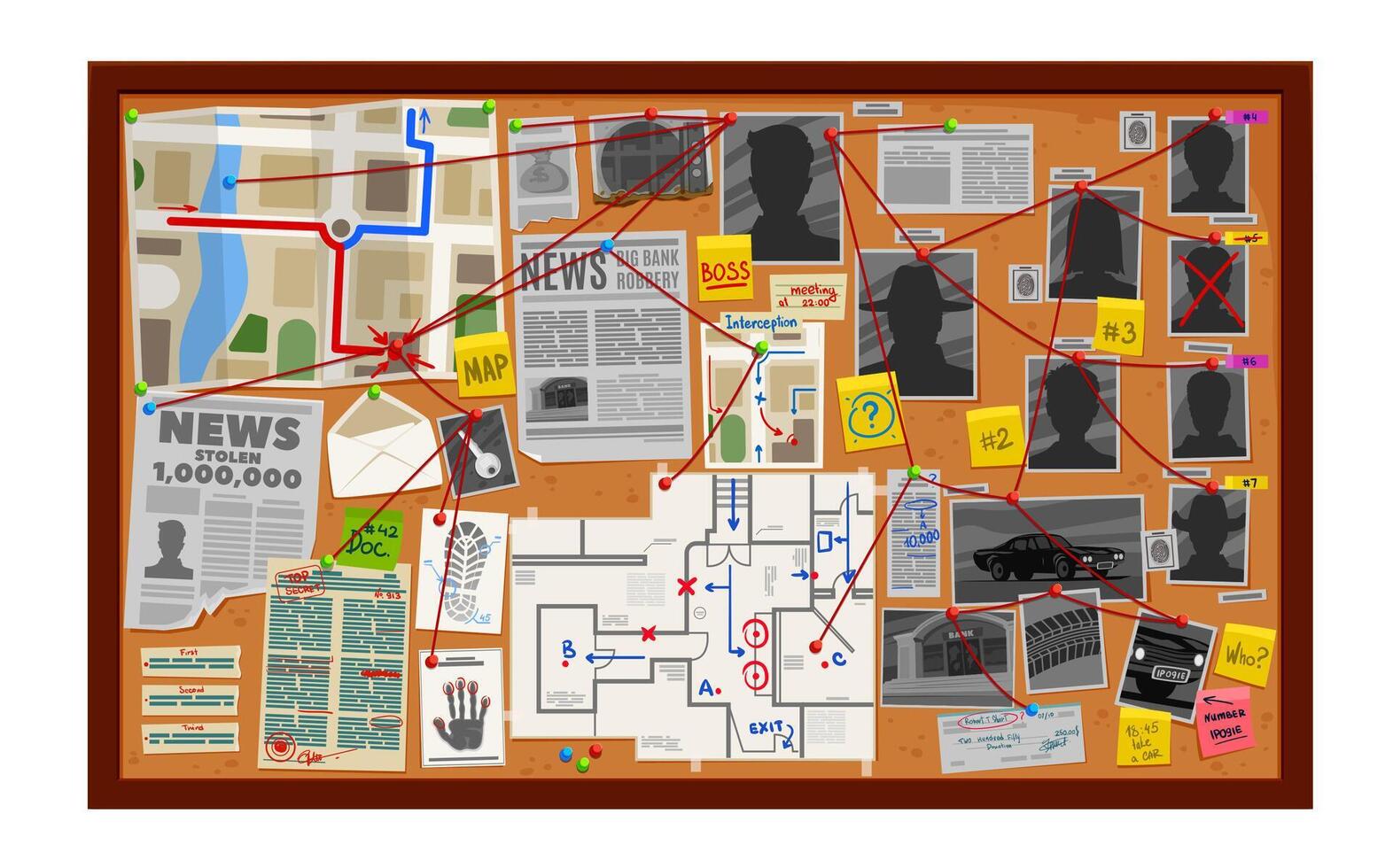 Mysterious bulletin board with clues vector