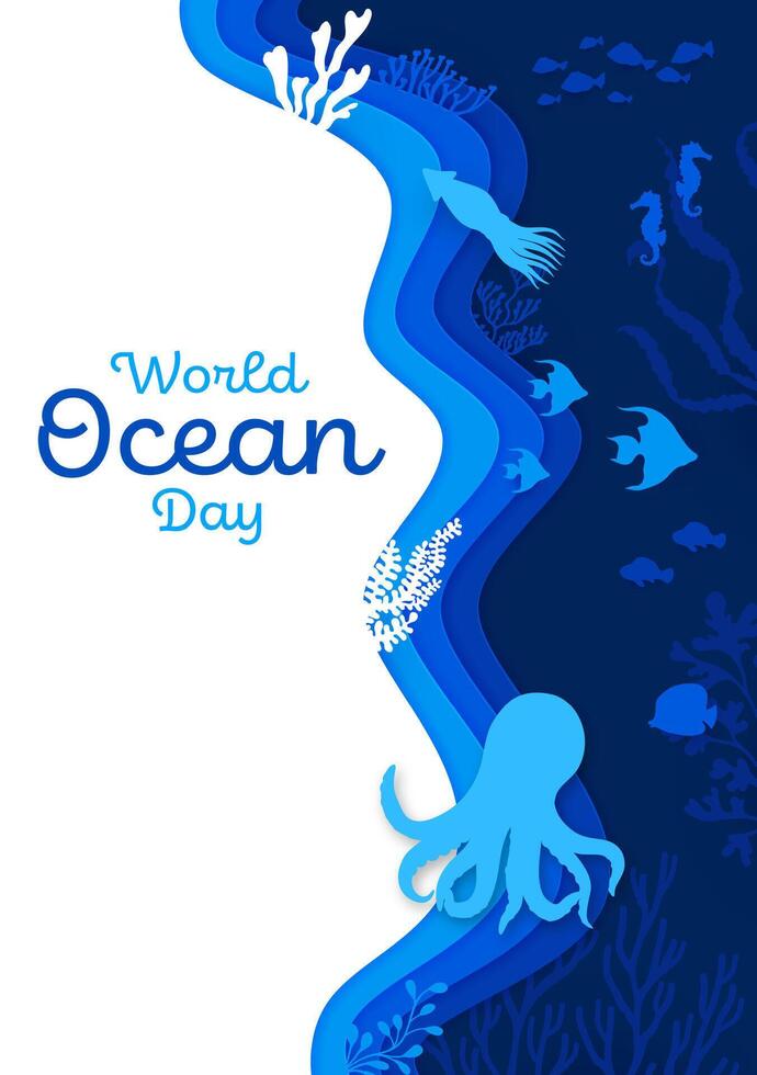 Paper cut world oceans day banner or poster vector
