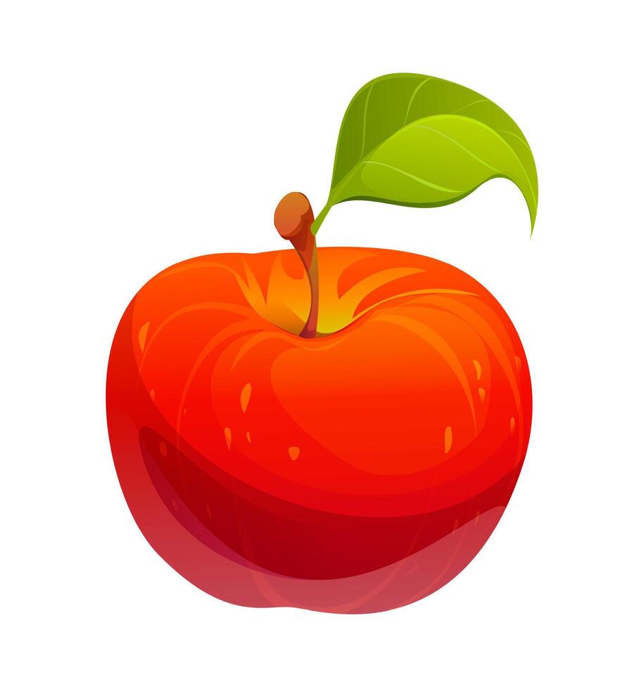 Cartoon raw ripe red apple fruit whole juicy plant vector