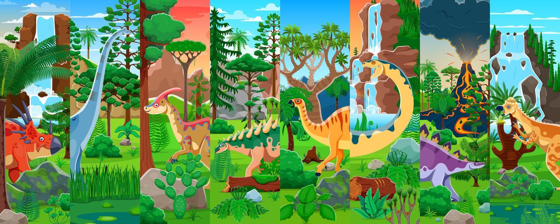 Dinosaurs in a lush prehistoric landscape vector
