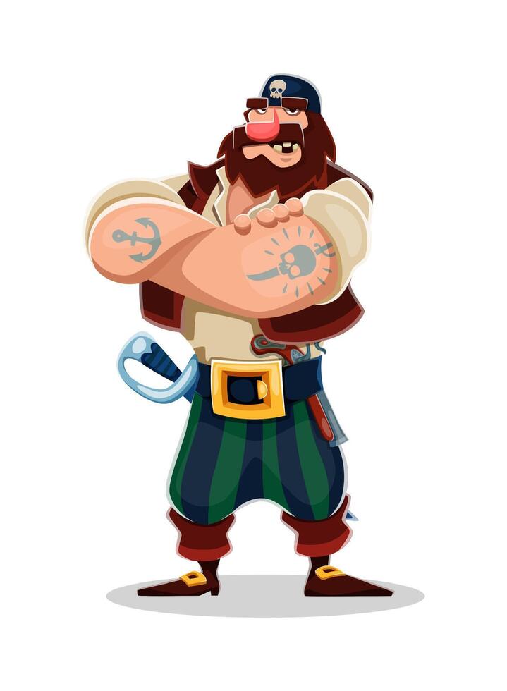 Cartoon pirate and corsair character, giant sailor vector