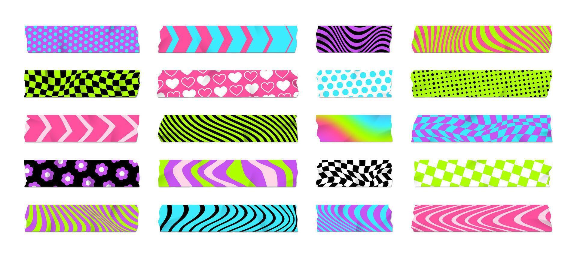 Adhesive color Y2K washi tape pieces, paper scotch vector