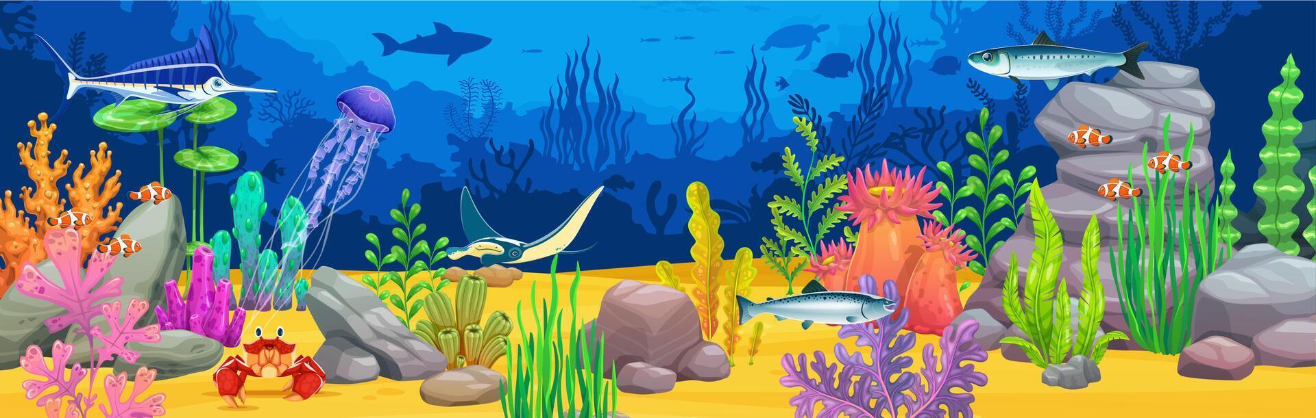 Vibrant underwater coral reef with marine creatures vector