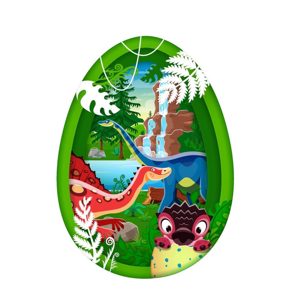 Prehistoric paper cut dinosaur egg concept vector