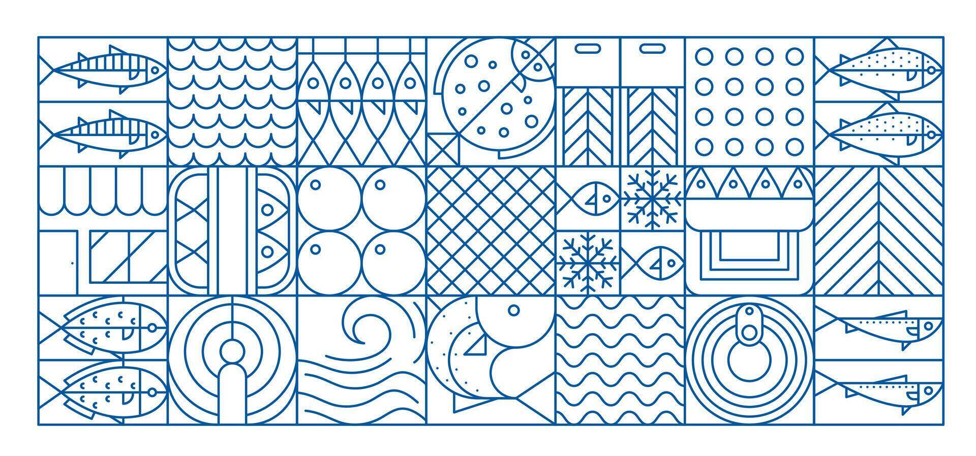 Seafood and fish geometric pattern background vector