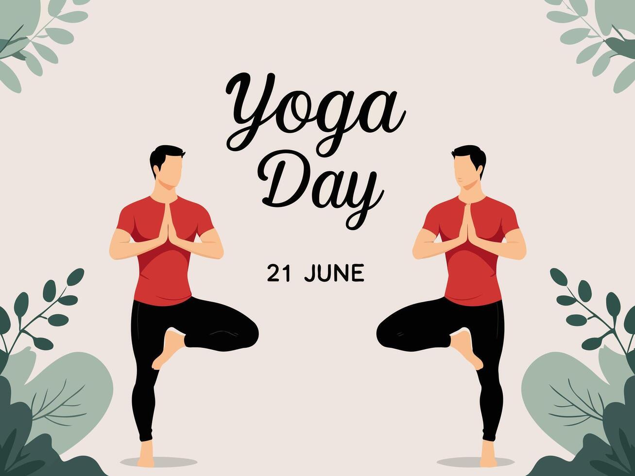 Yoga Day Celebration Illustration with Man Practicing Tree Pose on June 21 vector