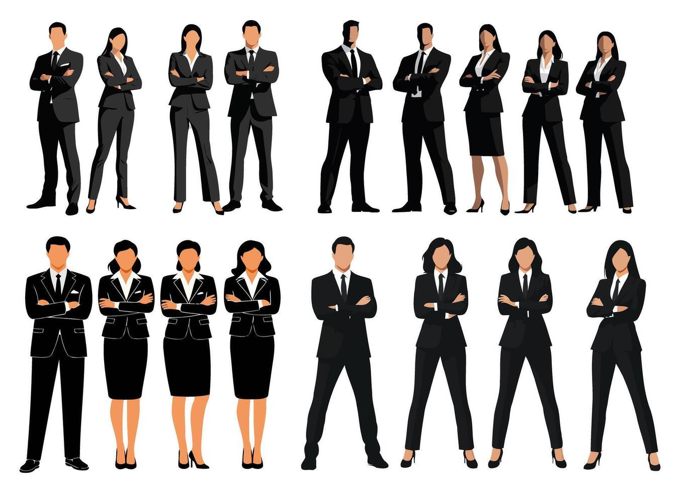 Professional Corporate Group of Men and Women in Elegant Business Suits Posing Strongly vector
