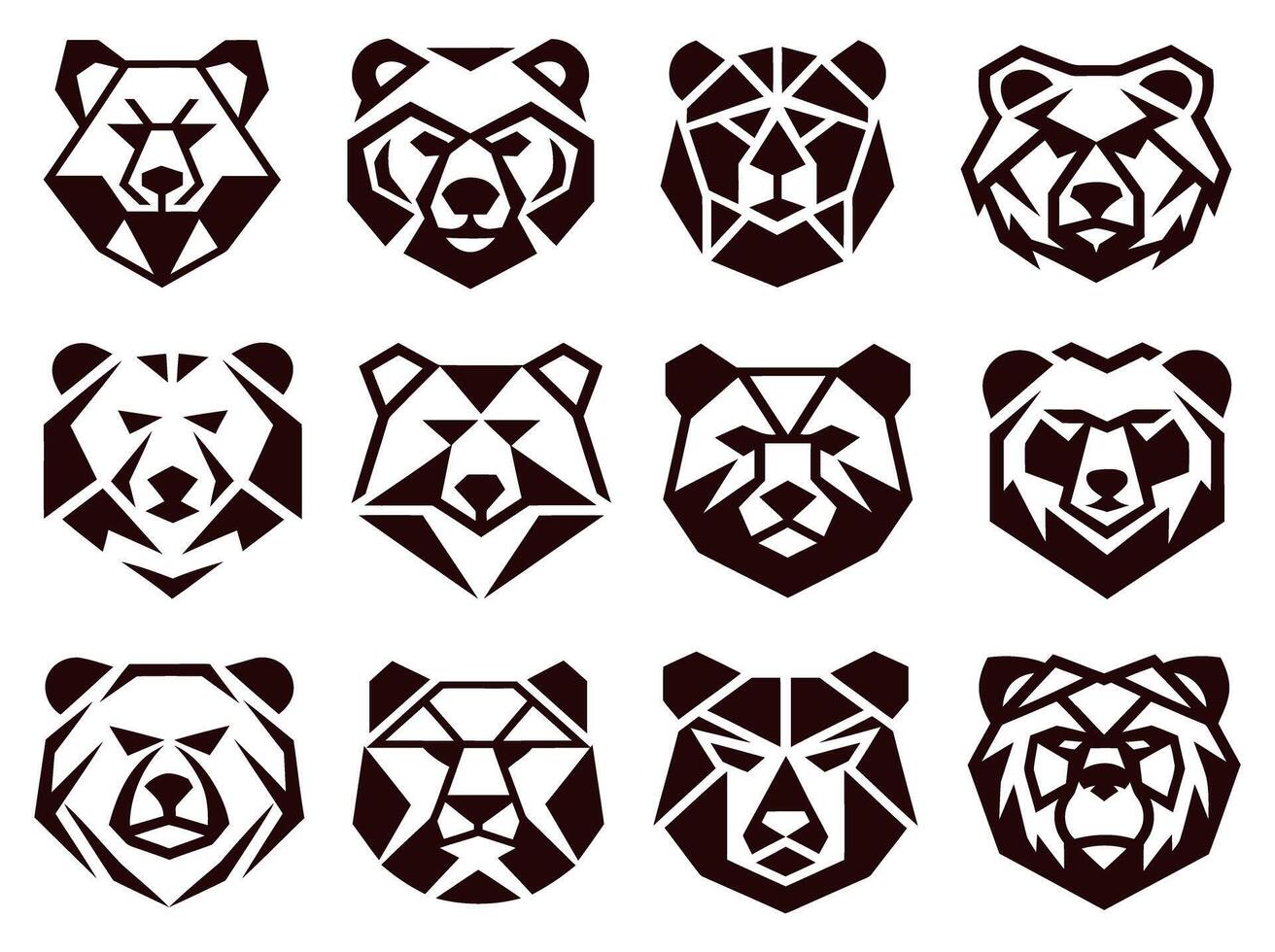 Set of twelve polygonal bear head icons perfect for wildlife branding and modern logo design vector