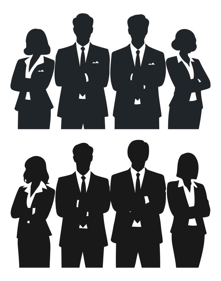 Silhouettes of Confident Business Professionals Standing with Arms Crossed vector