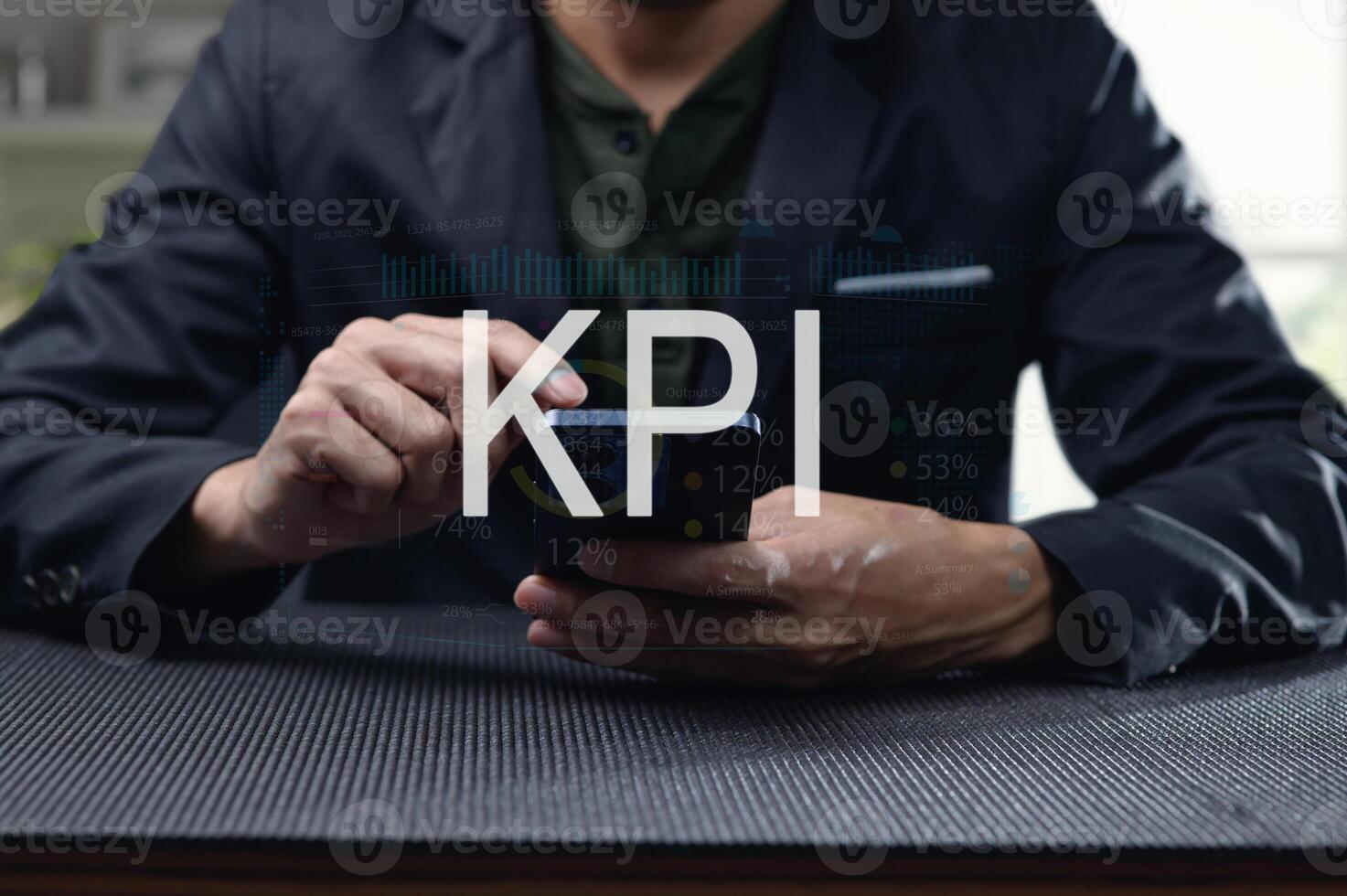 Business Professional Analyzing KPI Data on Smartphone Application photo