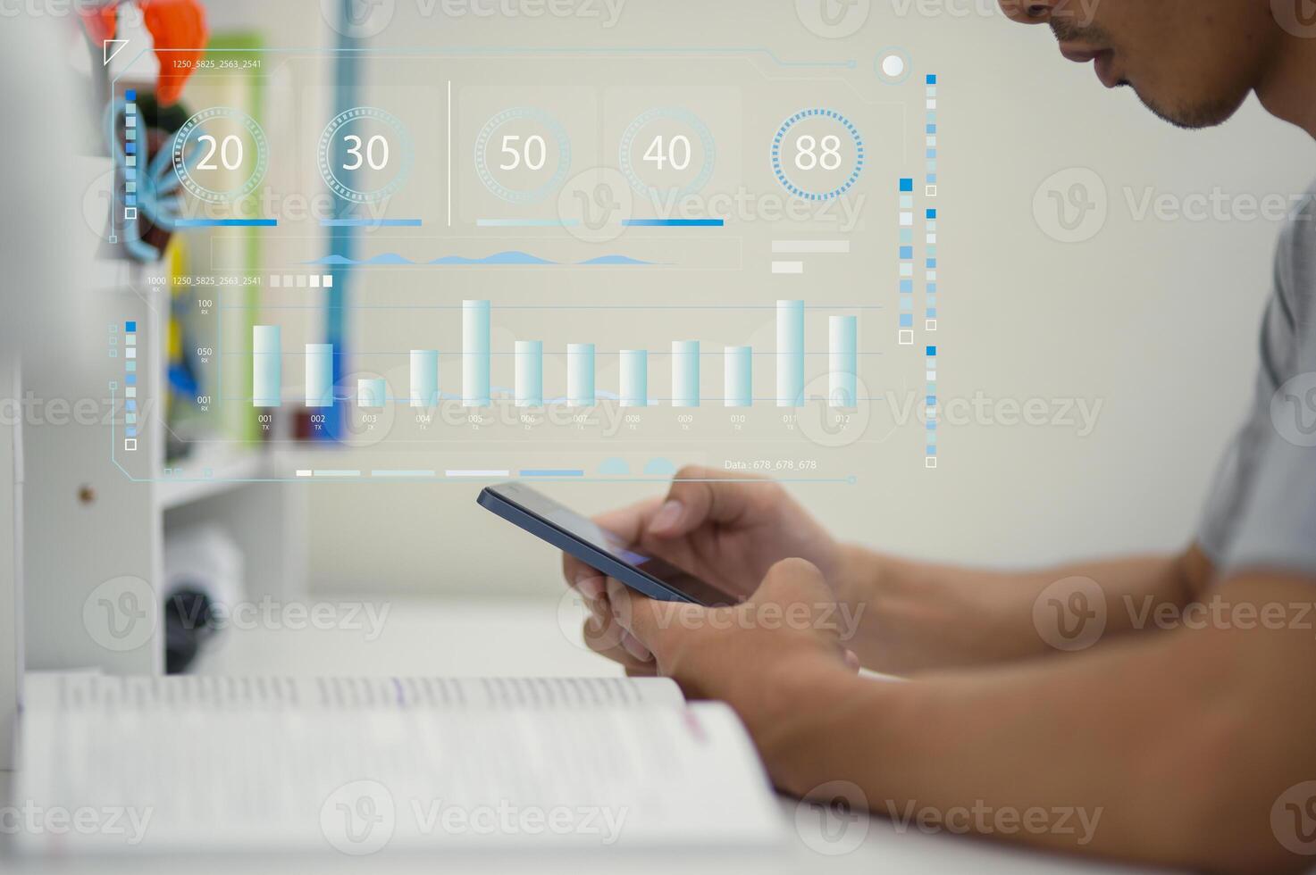 Data Analysis and Technology Interaction with Mobile Device Display photo