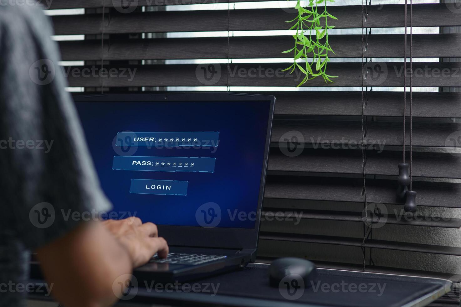 User Logging Into Network Portal on Laptop Technology Background photo