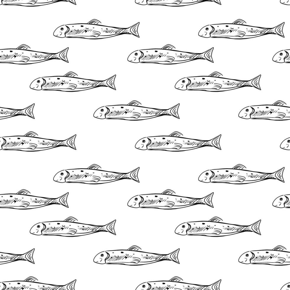 Detailed illustration of fish pattern in a minimalist style on a white background. vector